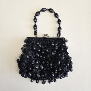 Page D. Black Beaded‎ Evening Mini Purse Bag Clutched Prom Romantic Victorian